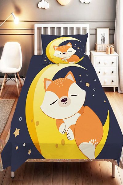 Else Dekor Moon Grandpa Patterned Children's and Baby's Bedspread with Fox - Decorative