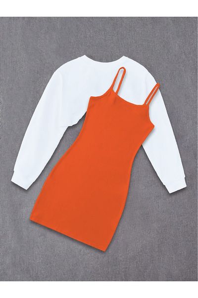 Machetta Yes Printed Dress and Crop Sweatshirt for Children - 2-Piece Combination