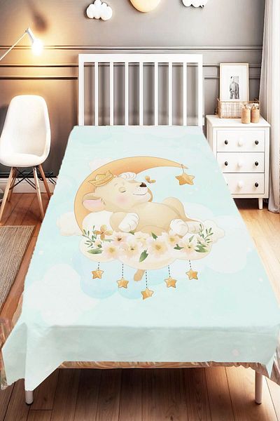 Else Dekor Sleepy Flower Patterned Bedspread with Teddy Bear for Kids and Baby Room