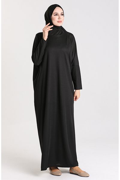 sefamerve Black Hooded Prayer Dress - 0620-01