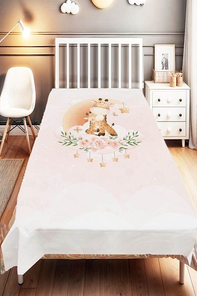Else Dekor Giraffe Moon Flower Patterned Baby and Children's Room Decorative Bedspread