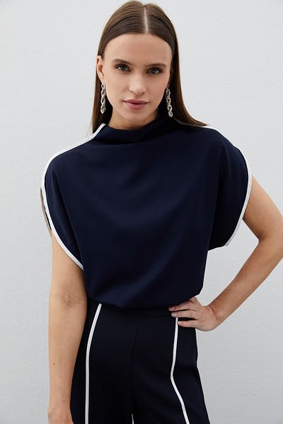 Sateen DARK BLUE High-Rise Contrast Blouse