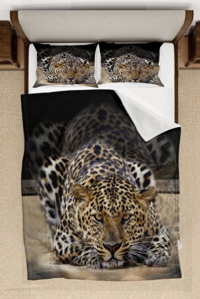 Else Halı Else Vahşi Leopar Desenli Yatak Örtüsü Çift Kişilik Pike Takımı