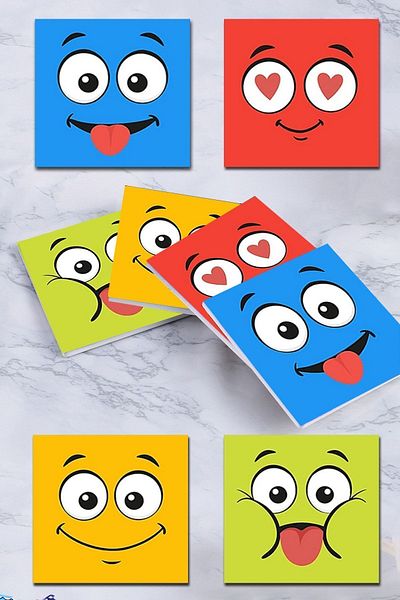 Else Dekor Else Smiling Face Patterned Set of 4 Coffee Tea Coasters Washable Non-Slip