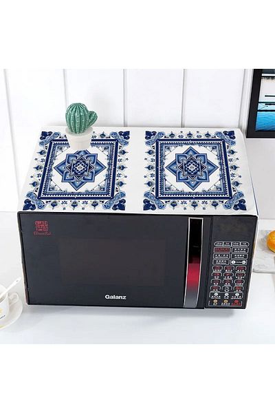 Else Dekor Blue White Floral Patterned Decorative Microwave Oven Cover 35x100cm