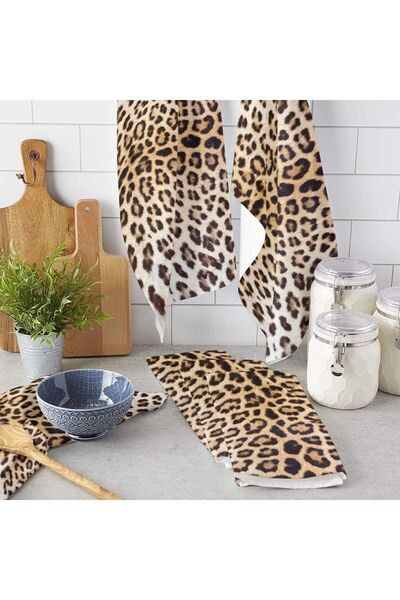 Else Halı Leopar Desenli Mikrofiber Mutfak Havlusu Kurulama Bezi Su Emici El Yüz Havlusu