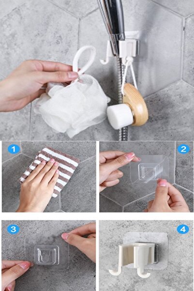 Else Dekor Else Kendinden Yapışkanlı Lif Askılı Duş Başlığı Tutucu 2 Kademeli Çift Askılı Banyo Organizer