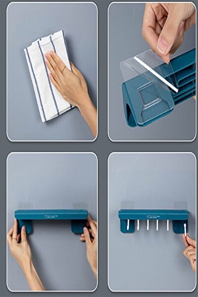 Else Dekor Else Wall Mounted Adhesive 6 Hooks Knife Hanger Rack Hanging Kitchen Organizer