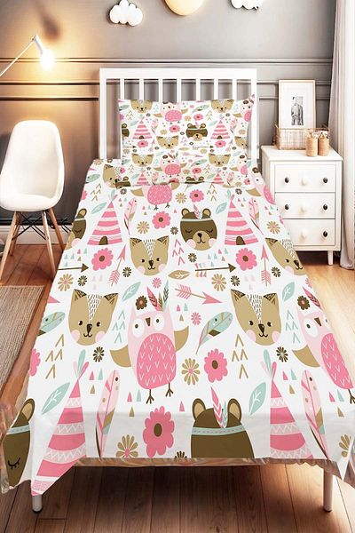 Else Dekor Pink Animals Patterned Children and Baby Bedspread - Room Decorative