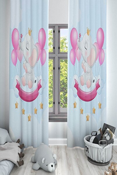 Else Dekor Декоративна рожева штора з малюнком слоників для дитячої кімнати та кімнати немовлят