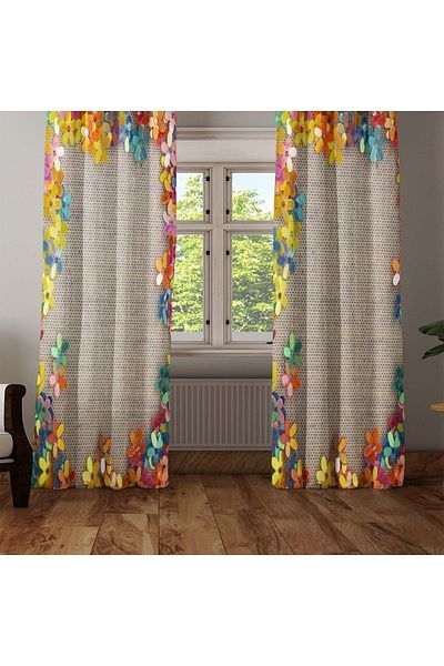 Else Dekor Colorful Wicker Flowers 3d Decorative Modern Backdrop Curtain