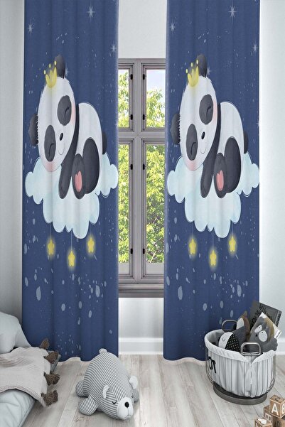 Else Dekor Синя панда з зірками Декоративна штора для дитячої кімнати та кімнати немовлят
