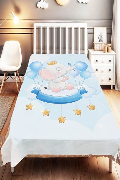 Else Dekor Blue Balloon and Elephant Patterned Children's and Baby's Bedspread