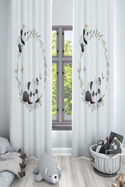 Else Dekor Panda Patterned Cute Children's and Baby's Room Background Curtain