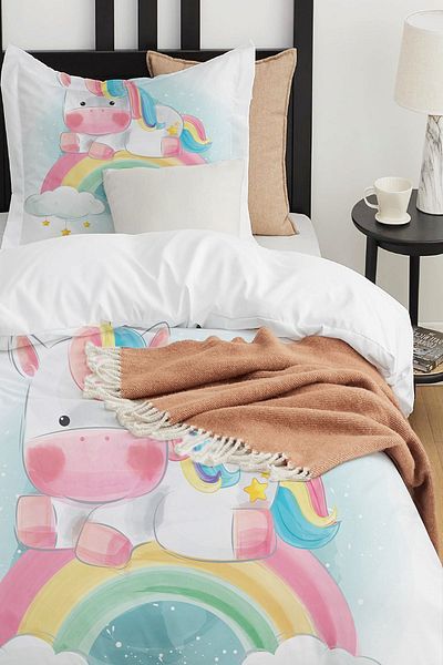 Else Dekor Colorful Rainbow Unicorn Pattern Baby Kids Room Background Curtain Throw Pillow Case Gift