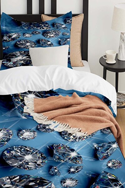 Else Dekor Детски комплект плик за завивка от памучен сатен с ромбовиден мотив в синьо и бяло - единичен