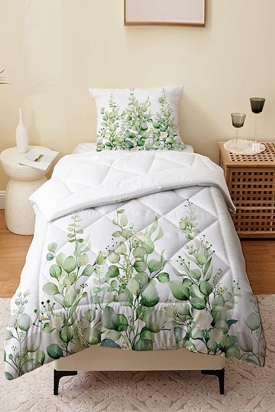 Else Halı Green Ivy Patterned - Single Child Microfiber Quilted Quilt Pillow