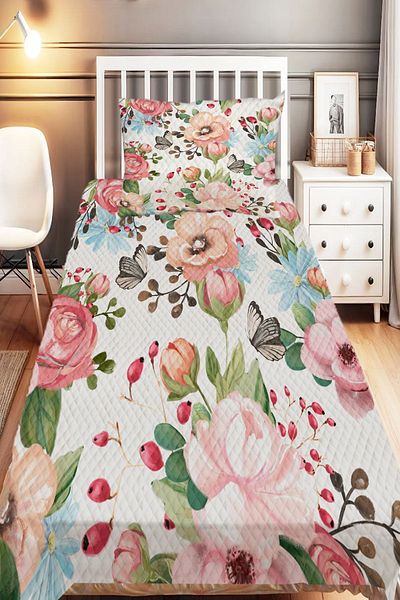 Else Dekor Single Colorful Flower Patterned Children's Pique Set
