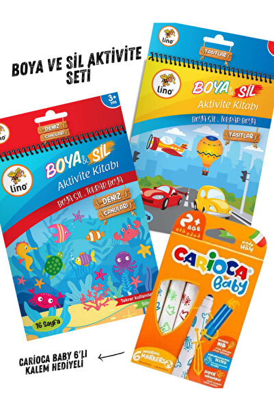 Genel Markalar Lino Boya Sil Aktivite Kitabı Araçlar+Deniz Canlıları Baby 6 K...