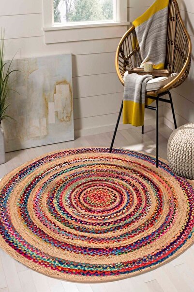 Else Halı Renkli Çizgiler Bolero Örme Jüt Örgü Halı