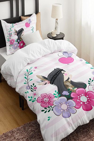 Else Dekor Single Patterned Girl's Duvet Cover Set - Native American and No Sheets