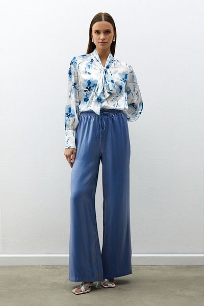 Sateen Pantaloni cu talie elastică ALBASTRU strălucitor