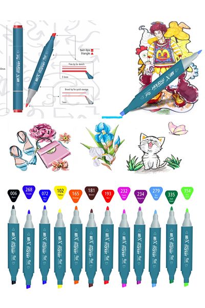 GLANCE Set of 12 Double Sided Sketch Marker Pens - ART-X