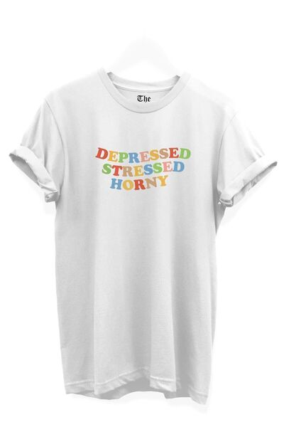 The Baski Tricou alb unisex cu mânecă scurtă, stresat, excitat