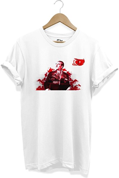 The Baski Tricou roșu cu mânecă scurtă, unisex, cu imprimeu Ataturk și Turnul...