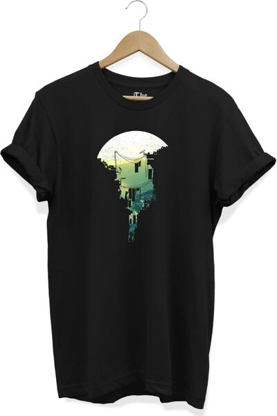 The Baski Crna unisex majica sa pejzažom kraja Štampano kratkih rukava T-shirt