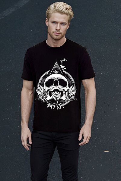 The Baski Glava kostura Štampano crna unisex cool kratki rukav T-shirt