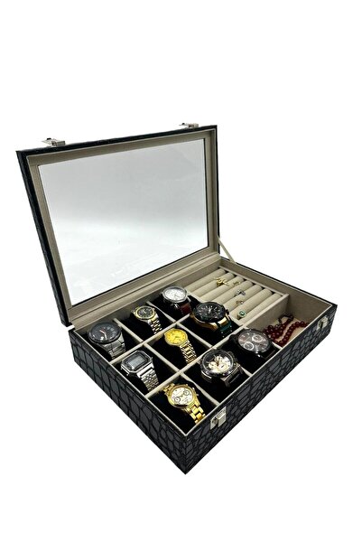 DİJİTAL ÇARŞI MAĞAZACILIK Set de 9 brățări de crocodil negru și broșă pentru braț, inel, ceas, geantă