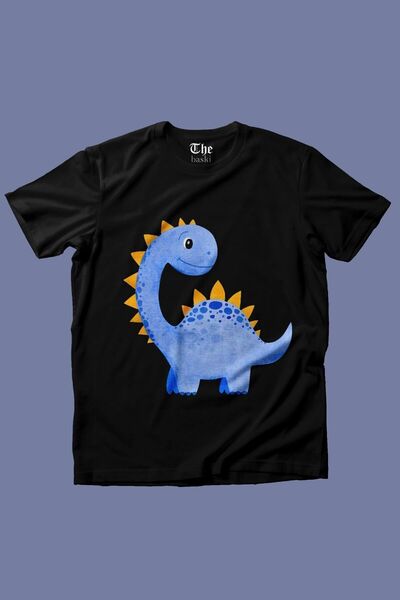 The Baski Crni, slatki, plavi dinosaur Štampano kratkih rukava za decu T-shirt