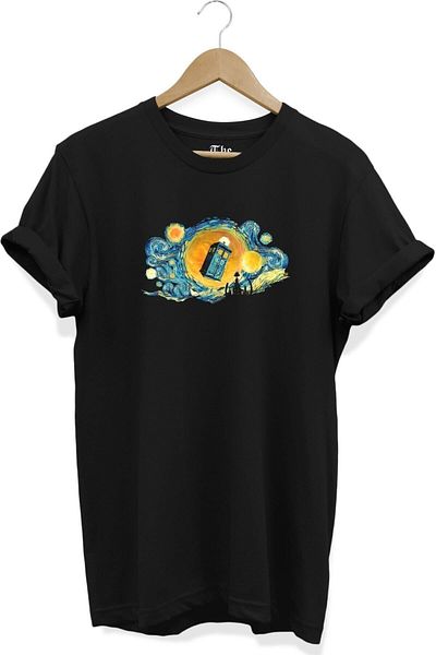 The Baski Black Unisex Van Gogh Starry Night Painting Printed Short Sleeve T-shirt
