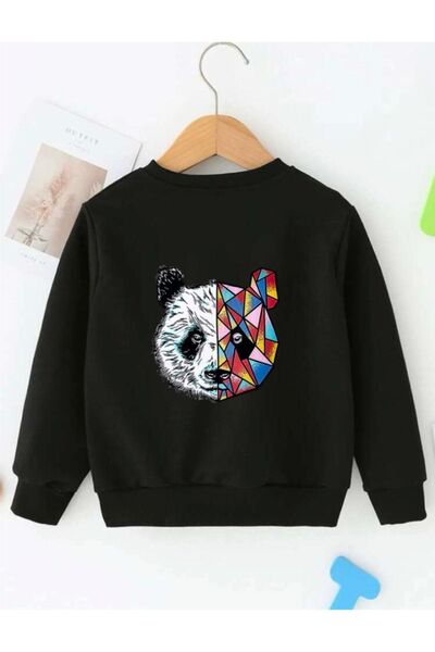 NoVibe Hanorac cu imprimeu supradimensionat unisex pentru copii Black Panda f...