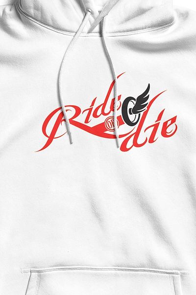 The Baski Unisex White Ride Or Die Text με στάμπα χωρίς κουκούλα 100% βαμβάκι με κουκούλα με 3 κλωστές