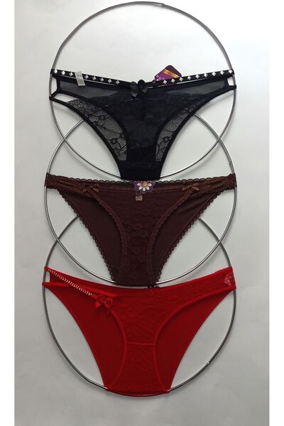 Papatya Kadın Külot Brazilian Dantel Ve Tülün Birlikteliği 3 Adet Karışık Set...