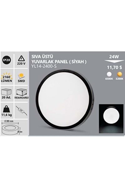 ALLES 24W BEYAZ SIVA ÜSTÜ SIYAH KASA YUVARLAK LED PANEL NOAS YL14-2400-S 24W 6500K