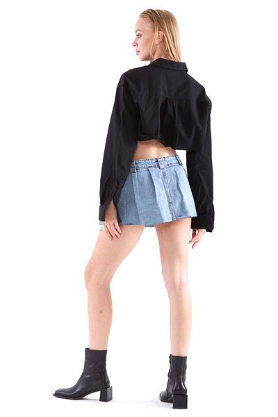 THIMOON High Waist Pleated Mini Denim Skirt