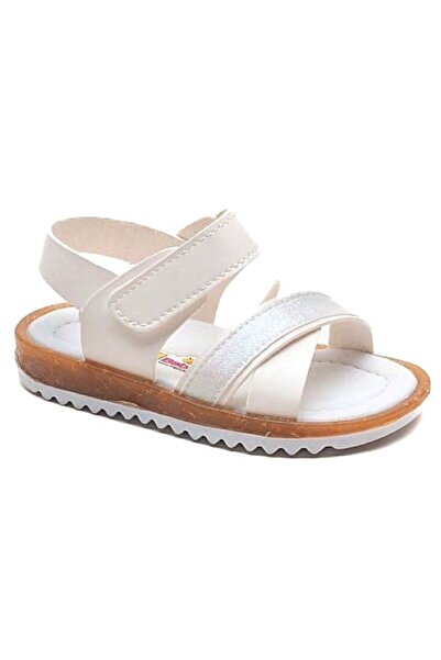 Arzen Beyaz Bebe Cırtlı Simli Ortopedik Çocuk Sandalet Ayakkabı