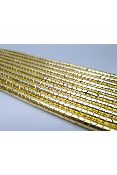 Yüksel Boncuk Gold Hematite Stone - Cylinder Zigzag Cut Natural Stone String