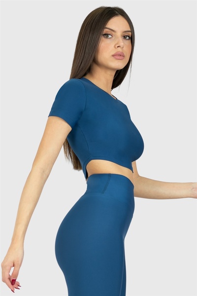 Superstacy Top sport cu mâneci scurte Petrol Crop Top