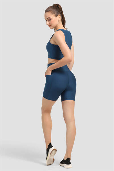 Superstacy Leggings scurti din denim cu buzunare tăiate cu laser