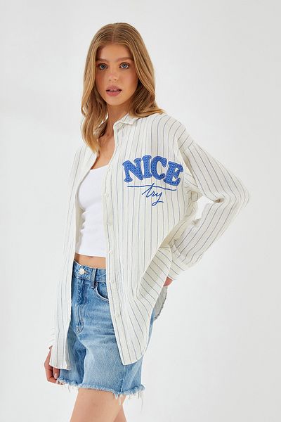 Mixray 4532 Cămașă de damă din muselină cu dungi naturale, 100% bumbac