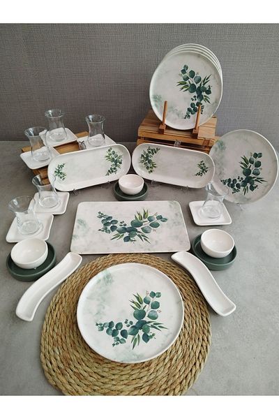 Keramika Eucalyptus 6-Person Breakfast Set - 29 Pieces Matte Green
