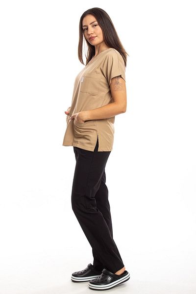 Simirna Üniforma Scrubs χειρουργικής γιατρού νοσοκόμας Camel Color Top Μαύρο κάτω κοστούμι ζέρσεϊ