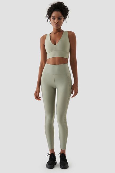 Superstacy Wawel Light Green Sports Leggings with Mesh Pocket Detail