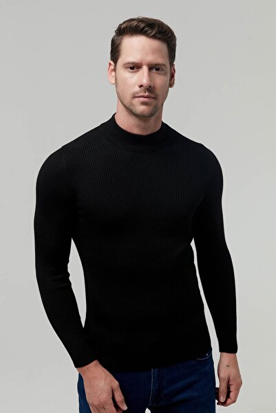 Twn Тънък пуловер от памучна смес с ребра в черно