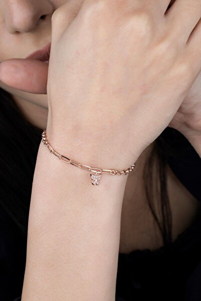 Else Silver Rose Altın Kaplamalı Kelebek Sallantılı Gümüş Bileklik