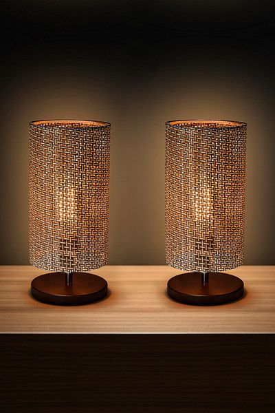 EFLIGHTDESIGN 2-Piece Wooden Lampshade Brown Modern Stylish Bedroom Living Room Table Lamp